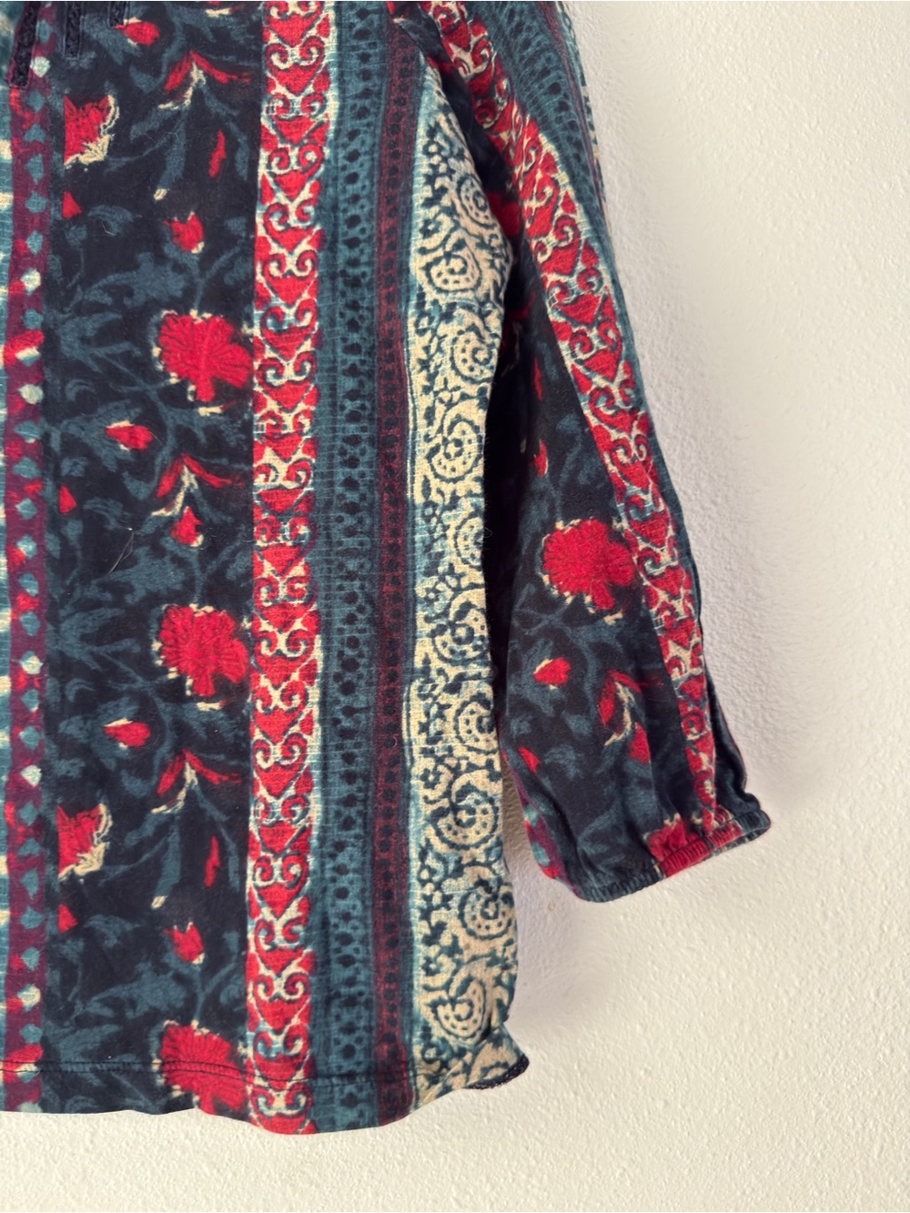 ralph lauren Size M Multi Colored 3/4 Gathered Hem Sleeve Cotton Shirt Boho - Picture 2 of 10